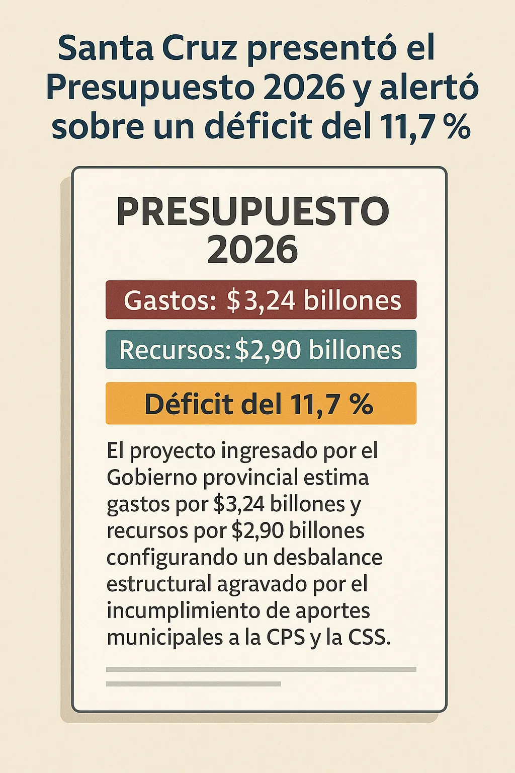 Santa Cruz presentó el Presupuesto 2026 y alertó sobre un déficit del ...